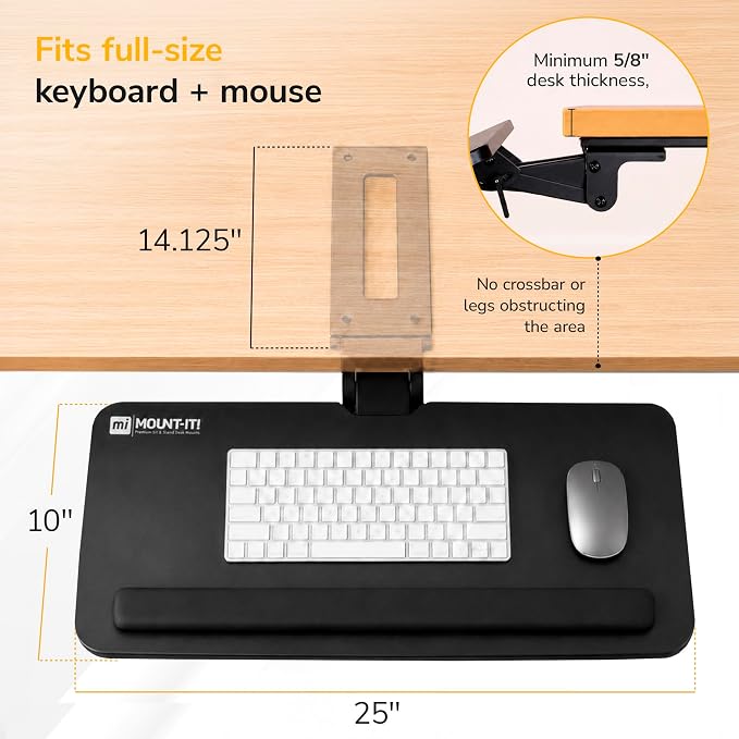 Mount-It! Under Desk Keyboard Tray, Slide-Out Keyboard Drawer - Image 7