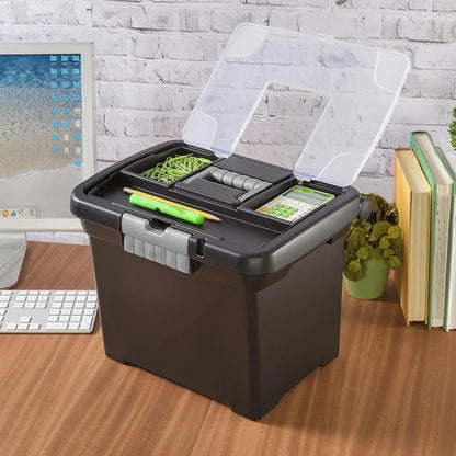15" L x 10 7/8" W x 11 1/2" H Plastic Storage Bin Portable File Box, Stackable - Image 3