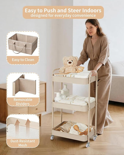 Fortella Baby Diaper Caddy, 3 Tier Rolling Storage Cart - Image 8