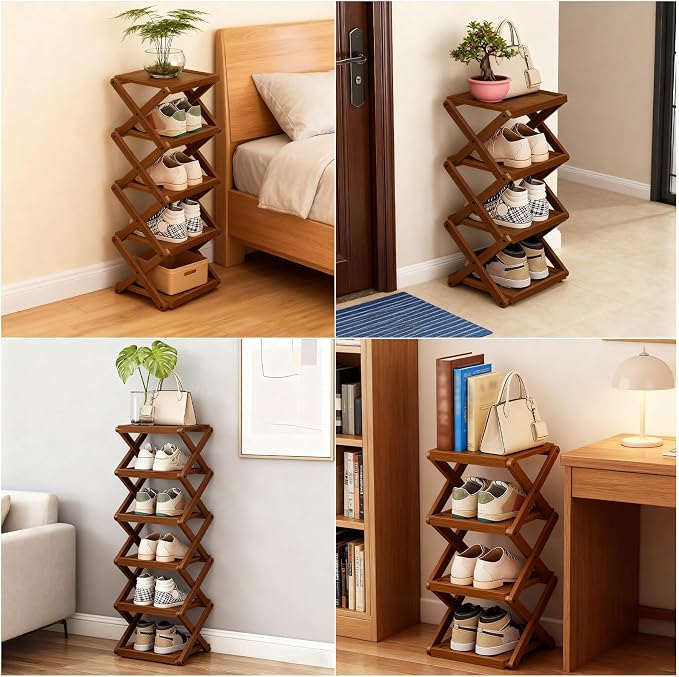 YYW Flat Bamboo Shoe Rack for Entryway, Installation-Free and Folding Vertical - Image 6