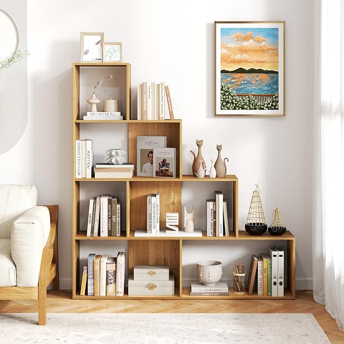 Tangkula 4-Tier Stepped Bookshelf, Freestanding 6 Cubes Ladder Bookcase - Image 4