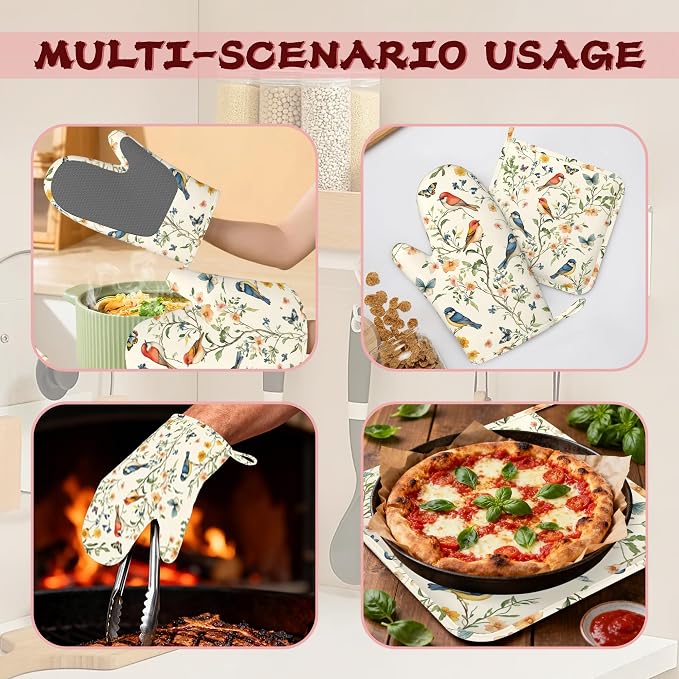 Butterfly Bird Vintage Heat-Resistant Silicone Oven Mitts and Pot Holder 4 - Image 6