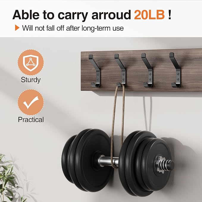 Coat Hooks Wall Mount for Hanging: 20LB Sturdy Hanger for Backpack, for Closet - Image 2