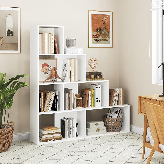 Tangkula 4-Tier Stepped Bookshelf, Freestanding 6 Cubes Ladder Bookcase - Image 5