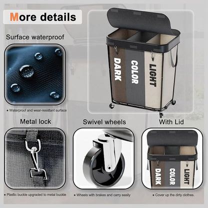 Laundry Sorter with Wheels 240L Rolling Laundry Cart, 3 Compartment Designed - Image 3