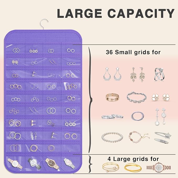 Hanging Jewelry Organizer Storage, 40 Pockets 36 Hooks Necklace Earring - Image 3