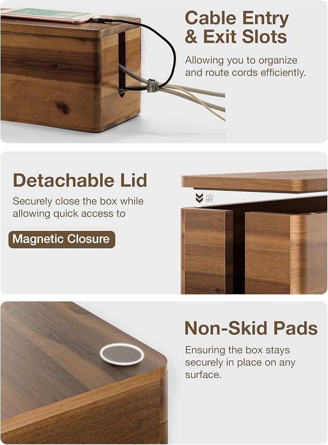 Acacia Wood Large Cable Management Box Round Edge - Image 3