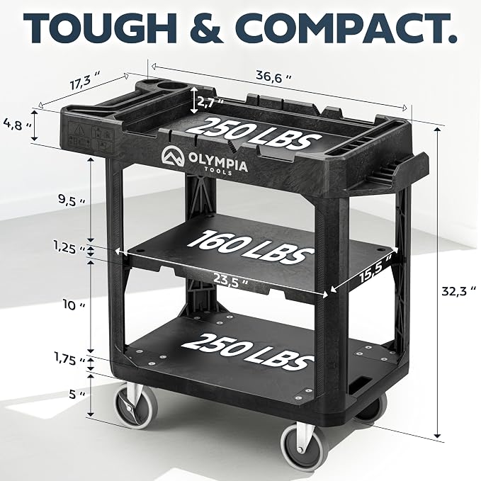 Olympia Tools 2-in-1 Heavy Duty Utility Work Cart, Rolling Tool Cart - Image 4