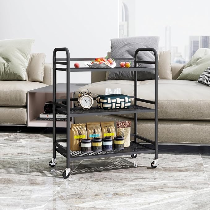 HDANI 3 Tier Metal Rolling Heavy Cart Supports 40 Lbs Per Tier, Mesh Rolling - Image 3
