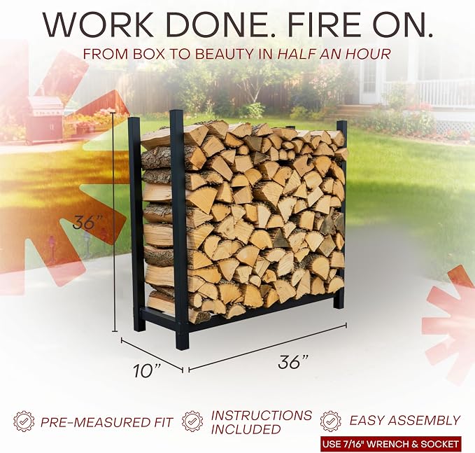 Woodhaven 3-Foot Firewood Rack – Made in USA – 1/8 Cord Raised Lumber Storage - Image 4