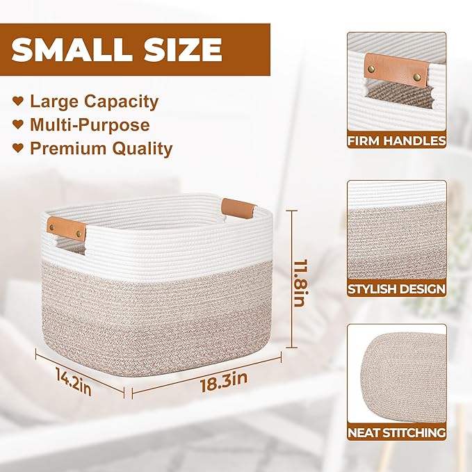danpinera Rectangle Blanket Storage Basket, Large Blanket Basket Living Room - Image 2