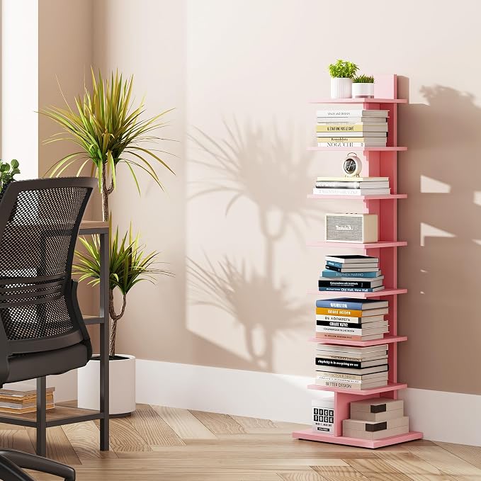 TUTOTAK Book Shelf, Narrow Spine Bookshelf, 8-Tier Bookcase - Image 6