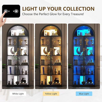 Arch Display Cabinet with Doors and Adjustable Shelves, 6 Tier Display Case - Image 4