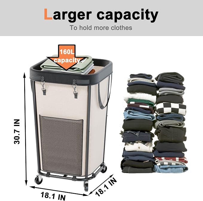 Laundry Basket with Wheels Rolling Laundry Basket, Removable Laundry Bag Design - Image 2