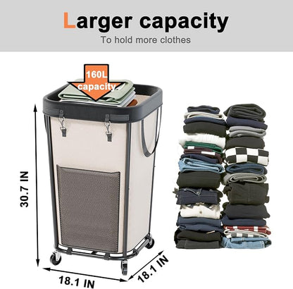 Laundry Basket with Wheels Rolling Laundry Basket, Removable Laundry Bag Design - Image 2