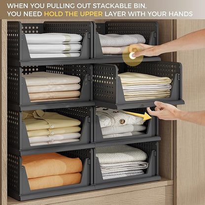 Pinkpum 8 Pack Closet Organizers Storage Bins, Stackable Plastic Drawer Basket - Image 2