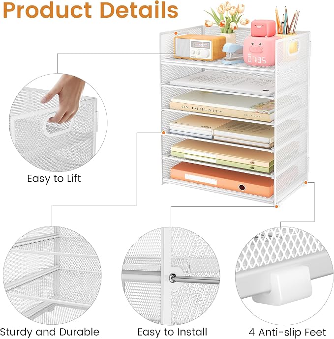 Subekyu 6-Tier Desk Paper Organizer, Desktop File Letter Tray - Image 5