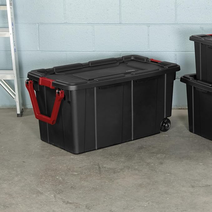 40 Gallon Wheeled Industrial Tote Plastic Black Set of 2 Plastic Storage Boxes - Image 8