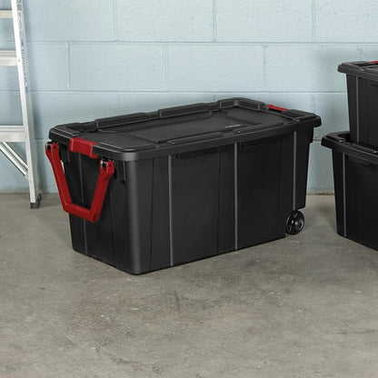 40 Gallon Wheeled Industrial Tote Plastic Black Set of 2 Plastic Storage Boxes - Image 8