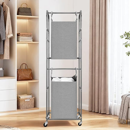 STORAGE MANIAC 2 Tier Vertical Laundry Hamper, 2 Section Laundry Sorter - Image 6