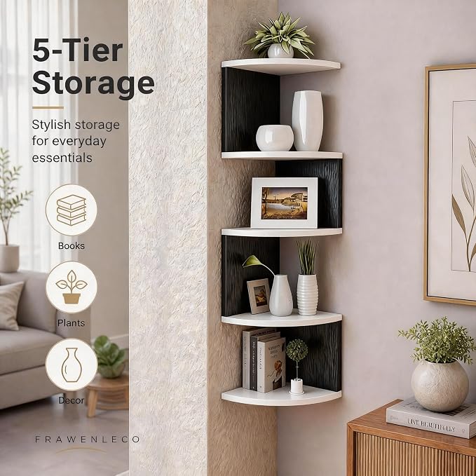 No-Drill Corner Shelf Wall Mount, 5-Tier Floating Corner Bookshelf - Image 2
