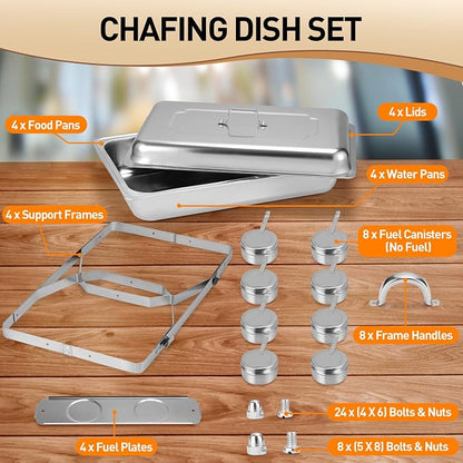 Rengue 9.5 QT Chafing Dishes, 4 Pack High Premium Stainless Steel Complete Set - Image 8