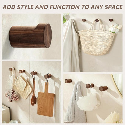 Wooden Wall Hooks 4 Pack, Modern Decorative Coat Hook Wall-Mount, Handmade - Image 4