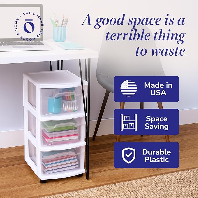 HOMZ Drawer Tower, 3-Tier Rolling Storage Cart - Image 7