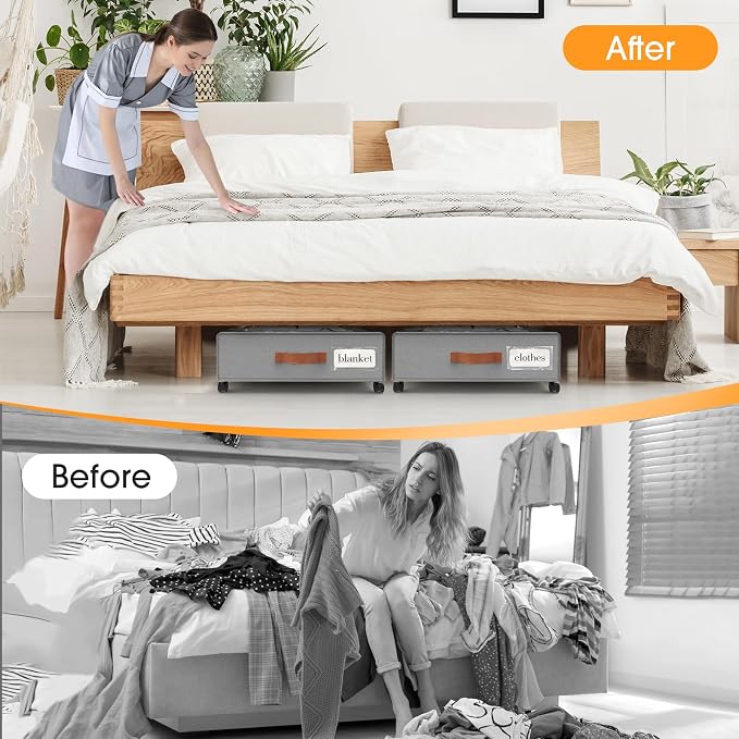Under Bed Storage with Wheels 2Pack Underbed Storage with Clear Window&Label - Image 6