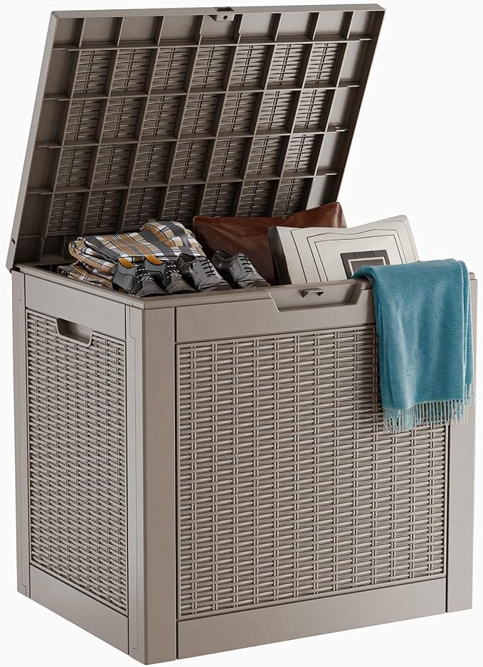 30 Gallon Wicker Pattern Resin Deck Box, Lockable Patio Outdoor Storage Box by OutdoorLivingPerfected