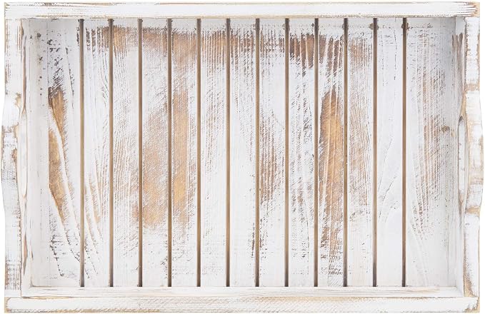 MyGift Shabby Chic Whitewashed Wood Breakfast Serving Tray - Image 6