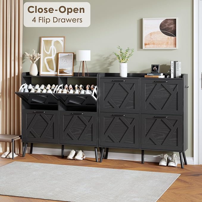 Nicetree Shoe Cabinet with 4 Flip Drawers, Hidden Shoe Rack Cabinet with Metal - Image 3