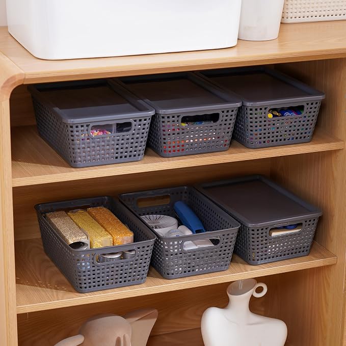 Plastic Storage Baskets With Lid, Storage Bins - Image 7