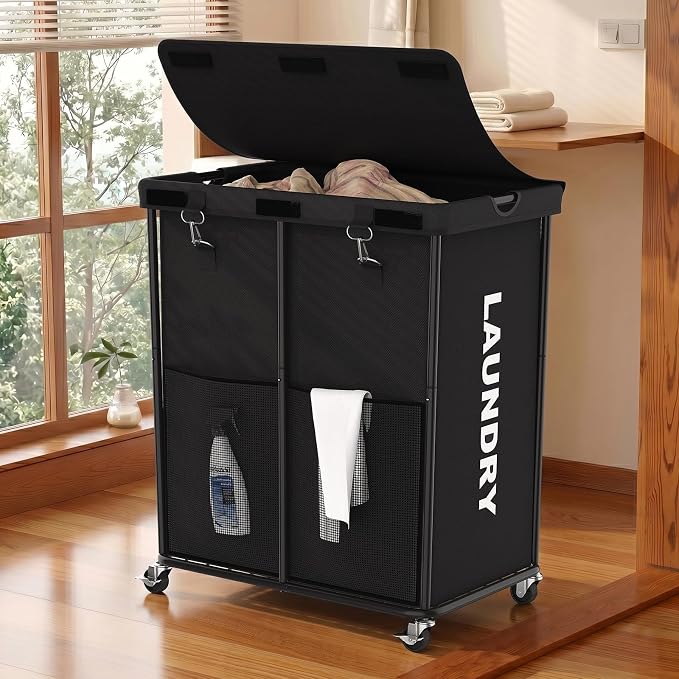 Laundry Hamper with Wheels and Lid, 225L Heavy Duty Rolling Laundry Basket by OLLDIDE