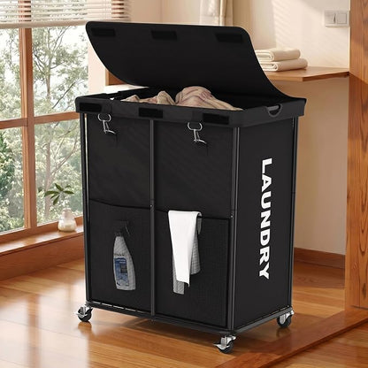 Laundry Hamper with Wheels and Lid, 225L Heavy Duty Rolling Laundry Basket by OLLDIDE