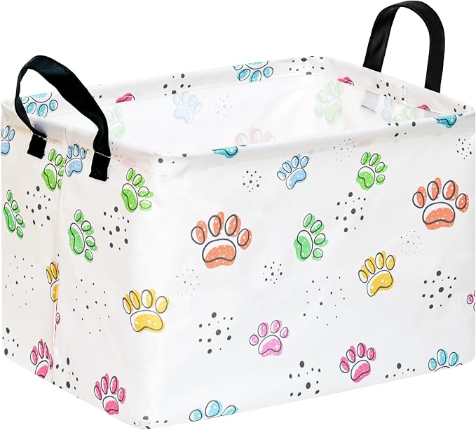 Baby Storage Basket, Colorful Dog Paw Print, Waterproof Lining, Leather Handles by Unknown