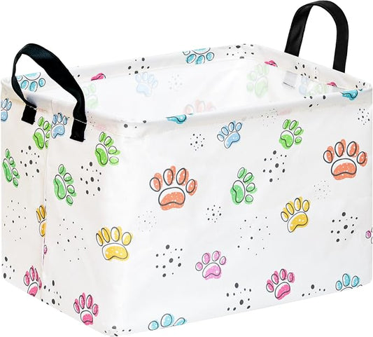 Baby Storage Basket, Colorful Dog Paw Print, Waterproof Lining, Leather Handles by Unknown