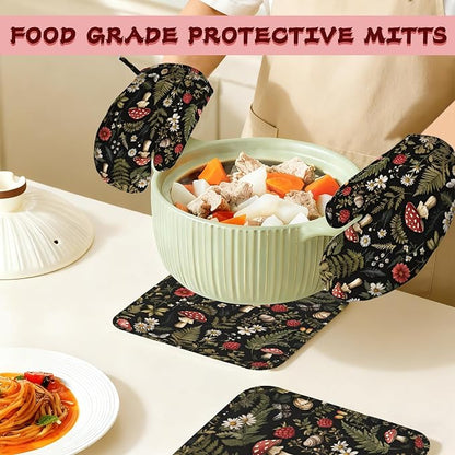 Mushroom Heat-Resistant Silicone Oven Mitts and Pot Holders, Herb Plant Berry - Image 7