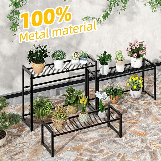 Simple Trending 3 Tier Metal Plant Stand Outdoor Indoor Waterproof, Stackable - Image 5