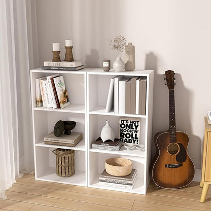 Wooden 3 Cube Storage Organizer, 3 Tier Low Bookcase Freestanding Storage - Image 6