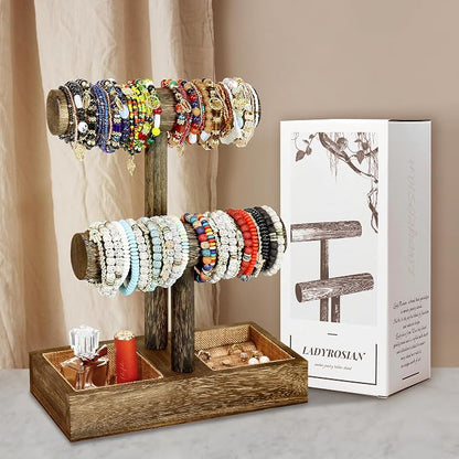 LadyRosian 2 Tier Wooden Display Jewelry Accessory Stand Jewelry Bracelet - Image 6