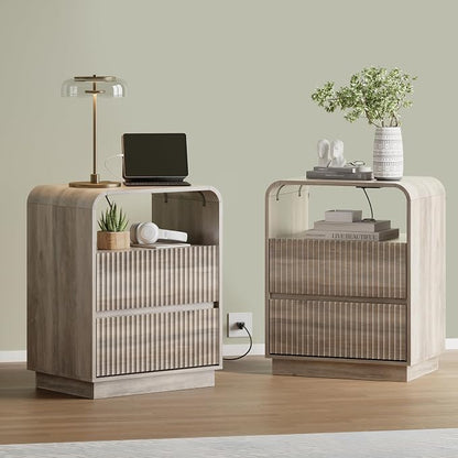 Grey Nightstand with Charging Station, Mid Century Modern Bedside Table & End - Image 3