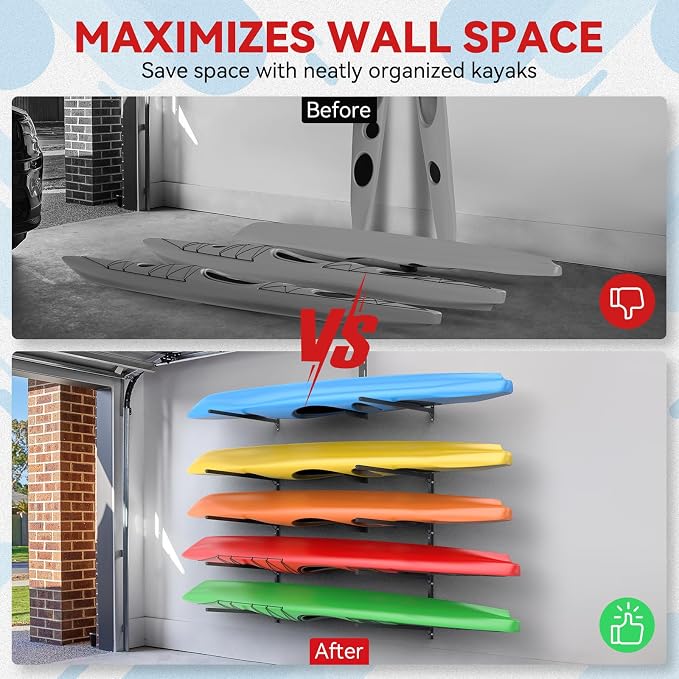 Kayak Storage Rack Wall Mount Adjustable 5 Levels Kayak Rack Wall Hanger Holder - Image 6
