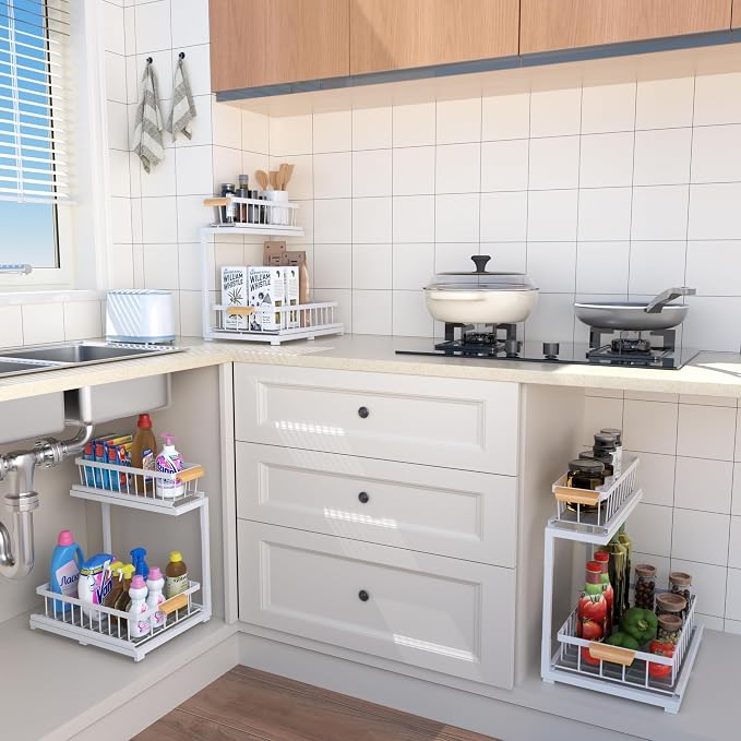 Under Sink Organizer 2 Tier, Pull Out Drawer Slides Under Sink Storage - Image 7