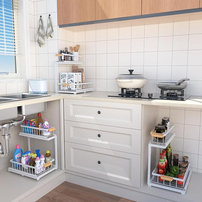 Under Sink Organizer 2 Tier, Pull Out Drawer Slides Under Sink Storage - Image 7