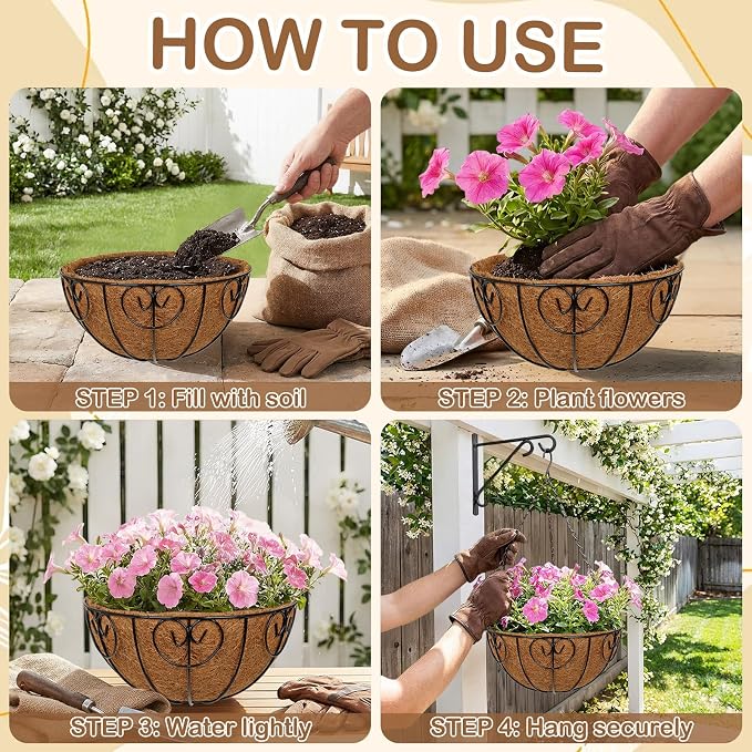 12 inch Metal Hanging Baskets for Plants Outdoor, 4 Pack Metal Wire Hanging - Image 4