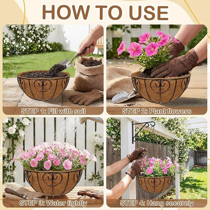 12 inch Metal Hanging Baskets for Plants Outdoor, 4 Pack Metal Wire Hanging - Image 4