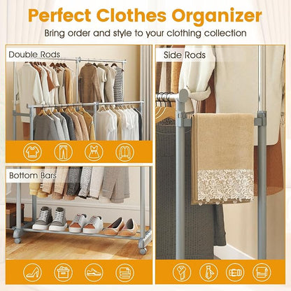 COSTWAY Double Rod Clothing Rack, Heavy-Duty Metal Garment Rack - Image 4
