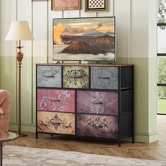 WLIVE Dresser for Bedroom, 7 Drawers, TV Stand, Pattern | 7 roomy fabric drawers - Image 8