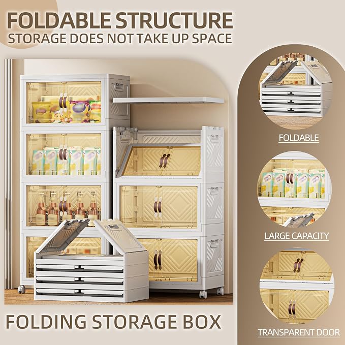340 QT / 85 Gal Magnetic Door Storage Bins Collapsible Stackable w/1 Lid - Image 5